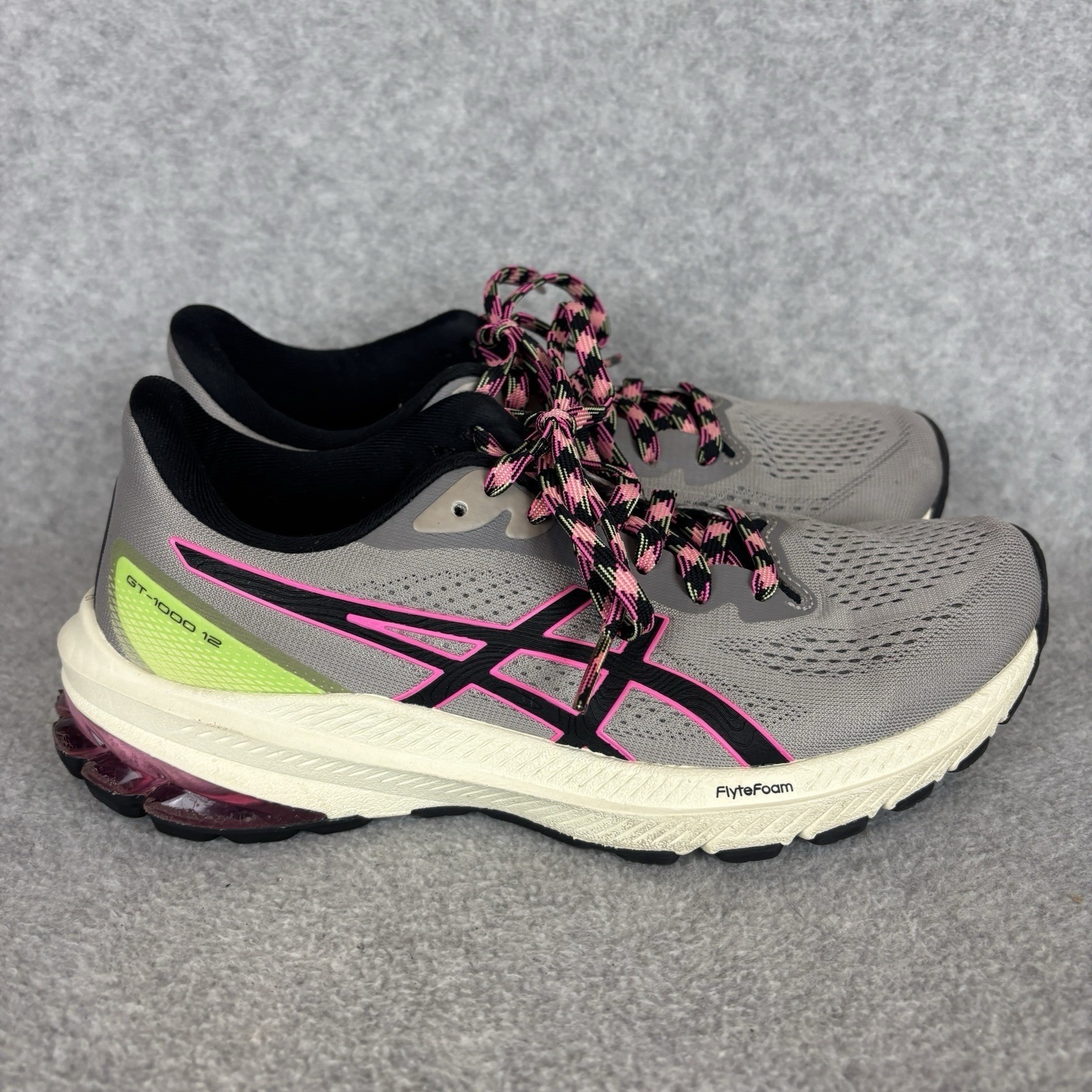 Asics Women's Gt-1000 12 Gray Pink Running Gym Sneakers Size 7 Us Flytefoam